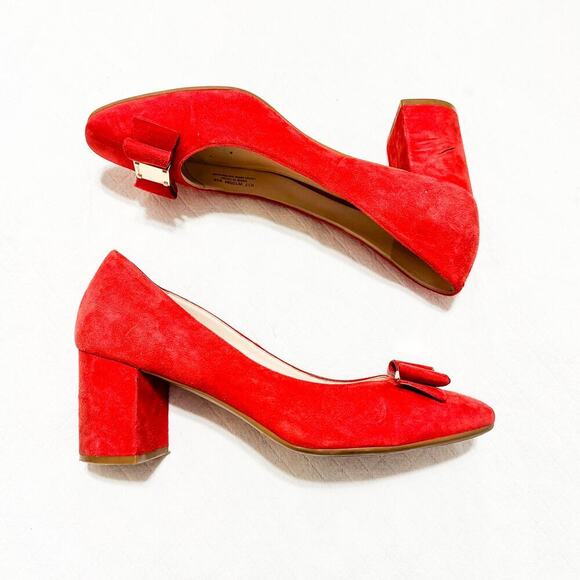 Cole Haan Tali Red Suede Leather Almond Toe Bow Accent Pump K17 W10594 Size 9.5 - Picture 4 of 5